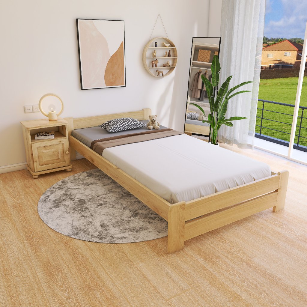 Postel z masivu Adam 120x200 v barvě borovice se zónovou matrací